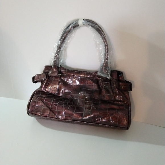 Faux alligator purple handbag NWOT purple leopard - Picture 2 of 11